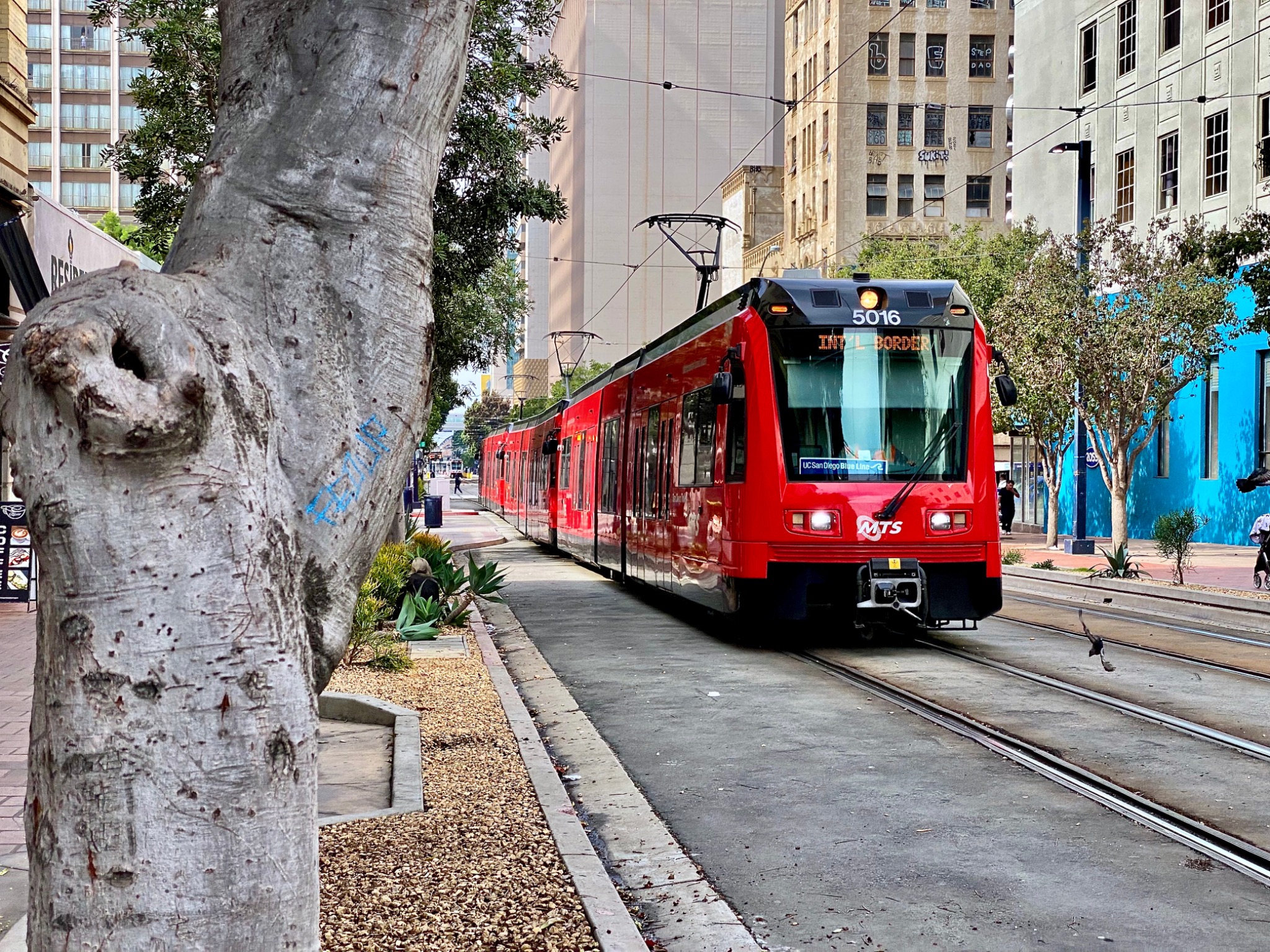 Modern light rail system in an urban environment